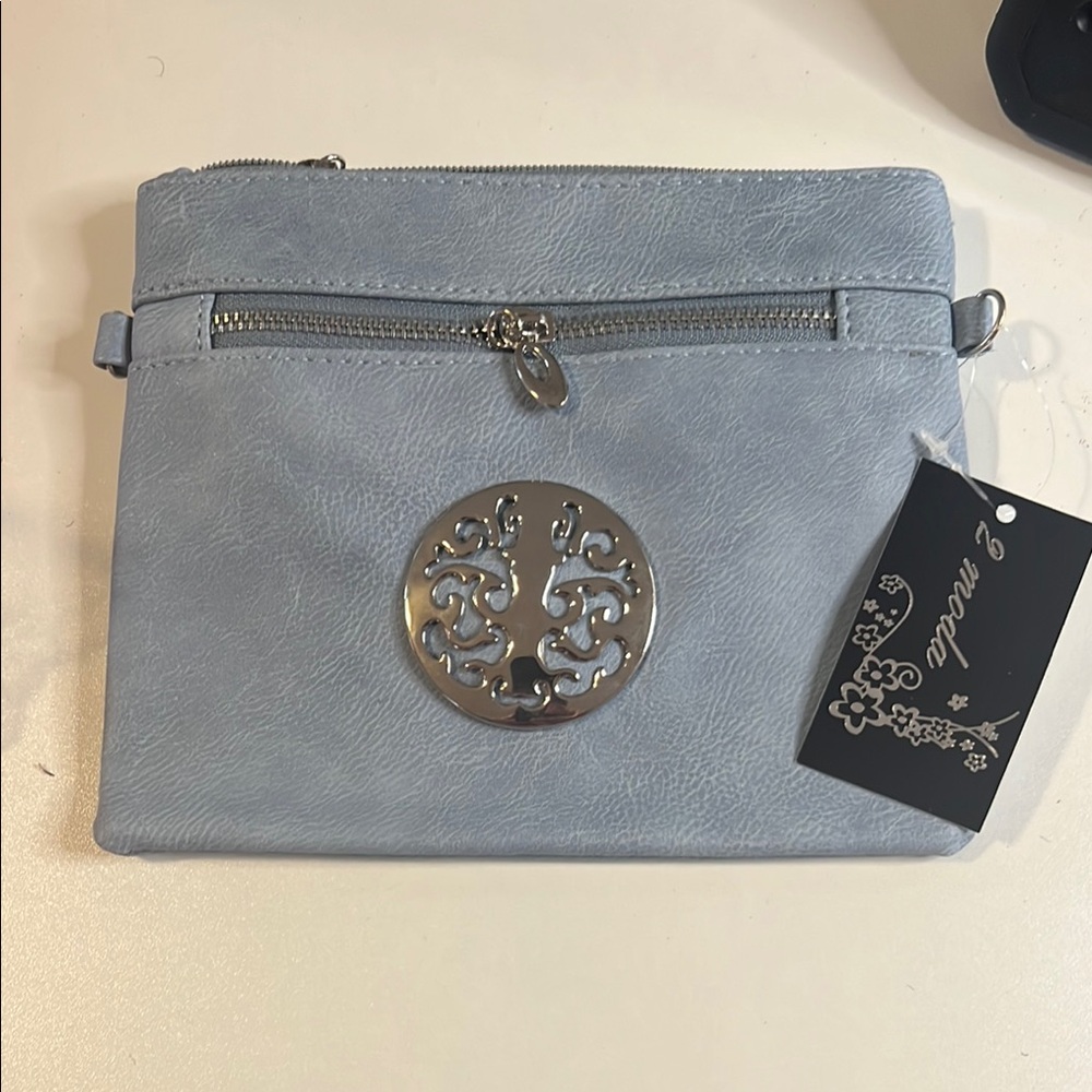 Moda Blue Clutch with Silver Medallion